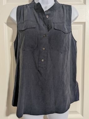 J. Crew 6 100% Silk Navy Blue Sleeveless Blouse Button Details